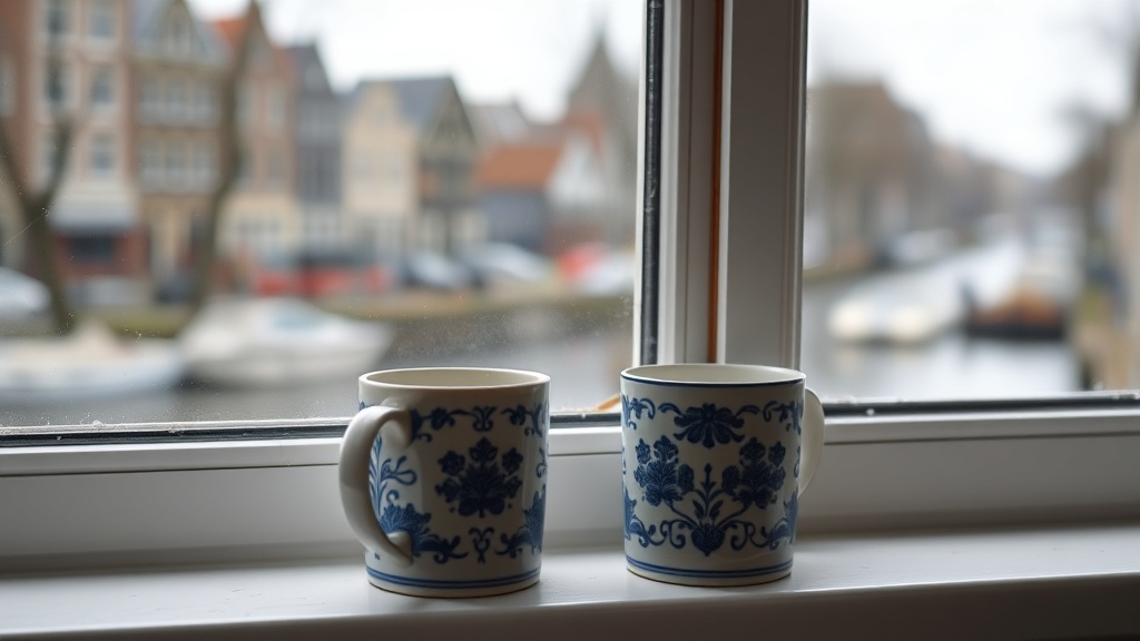 Dutch ceramic mugs on a windowsill
