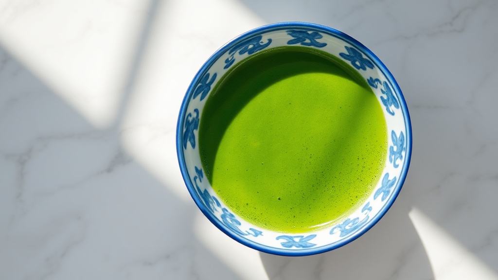 Matcha in a Delft-blue bowl